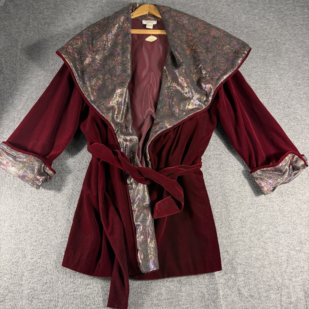 Vintage Victoria's Secret Gold Label Burgundy Metallic Velvet Robe Size P Small